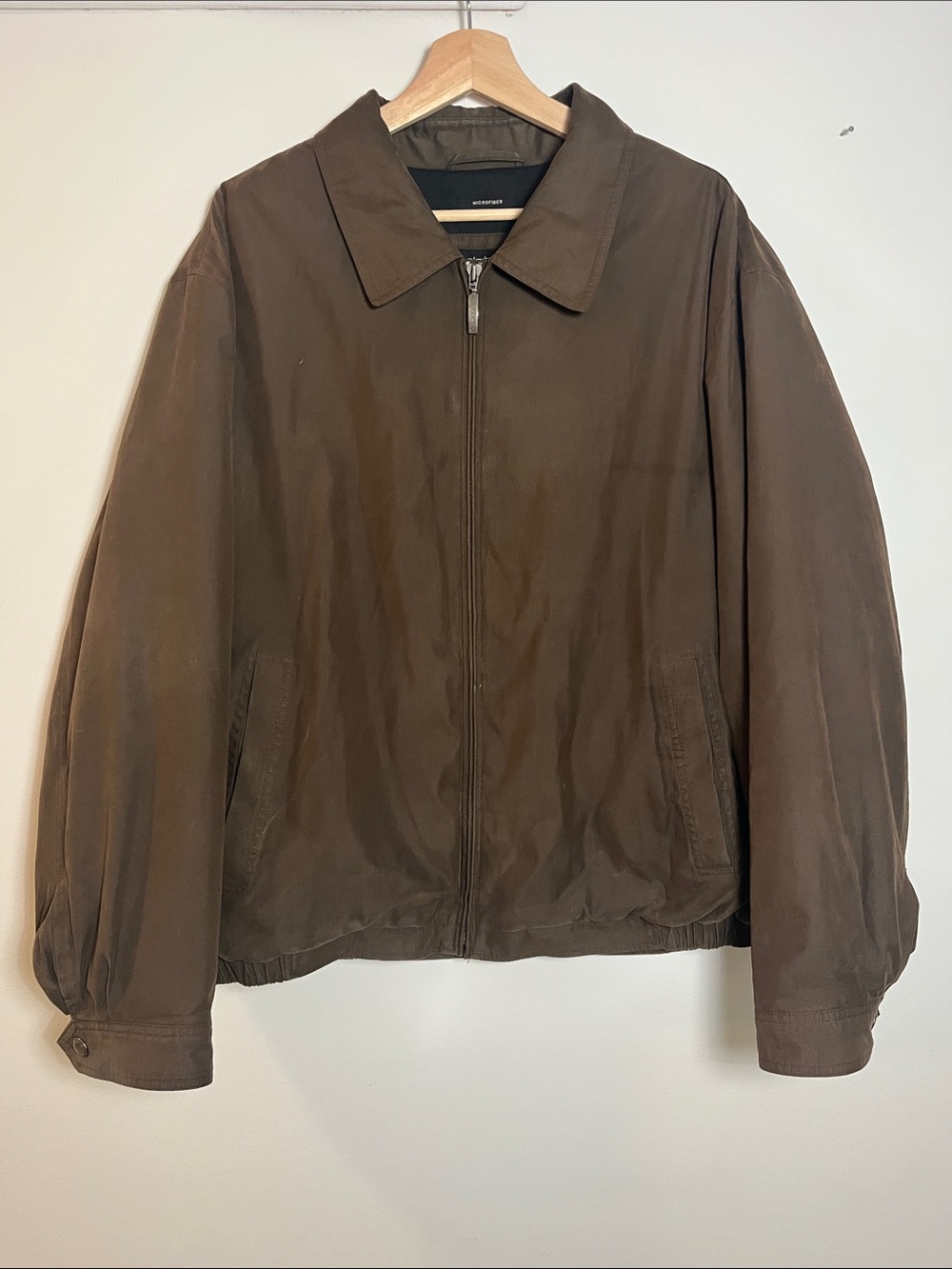 Claiborne Outerwear Men's Microfiber Brown Zip Front Collared Jacket